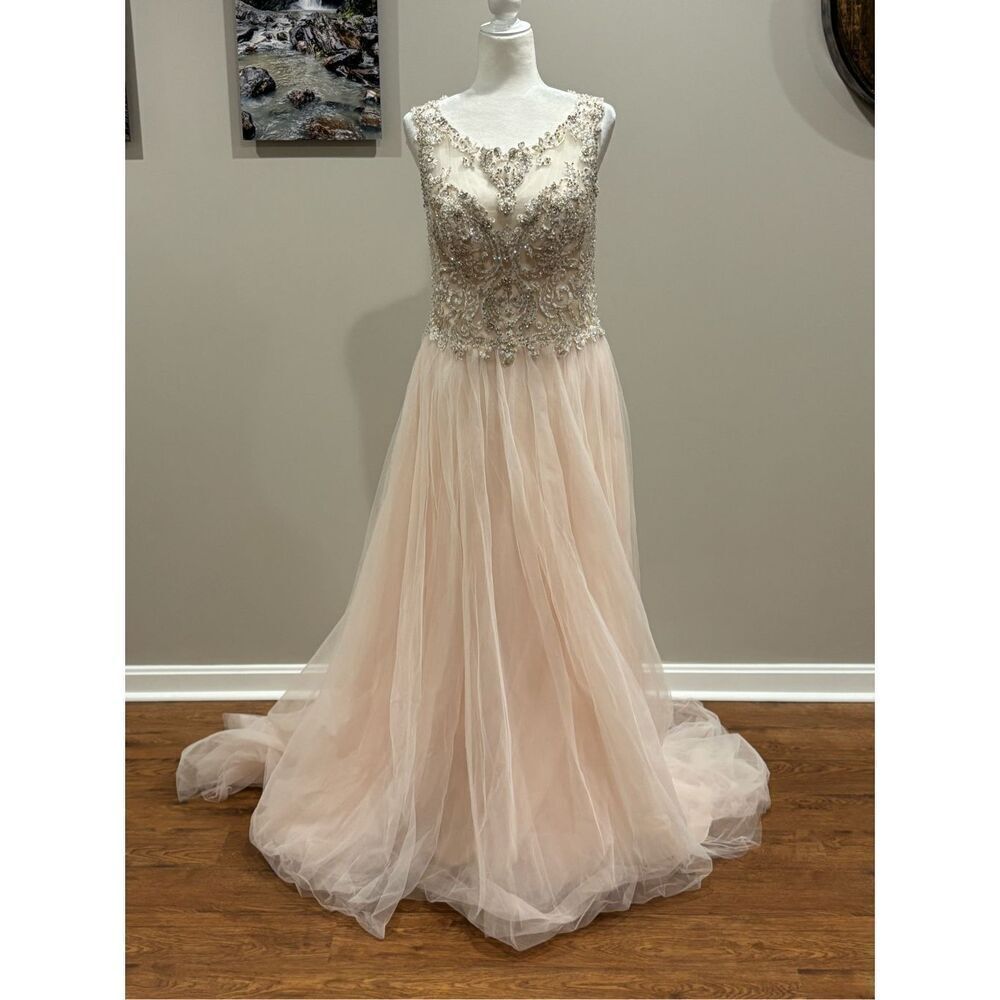 Rebecca Ingram Women's Amanda Lace Tulle Wedding Dress Ivory Blush Pink Size 14 - Picture 2 of 11